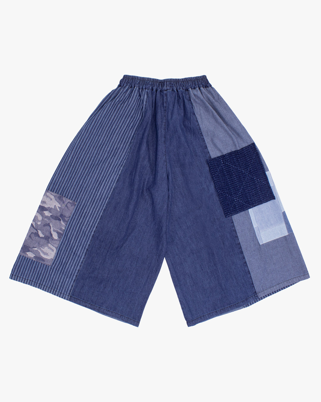 Kiriko Custom Wide Leg Pants, Washed Indigo Patched, Blue Camo