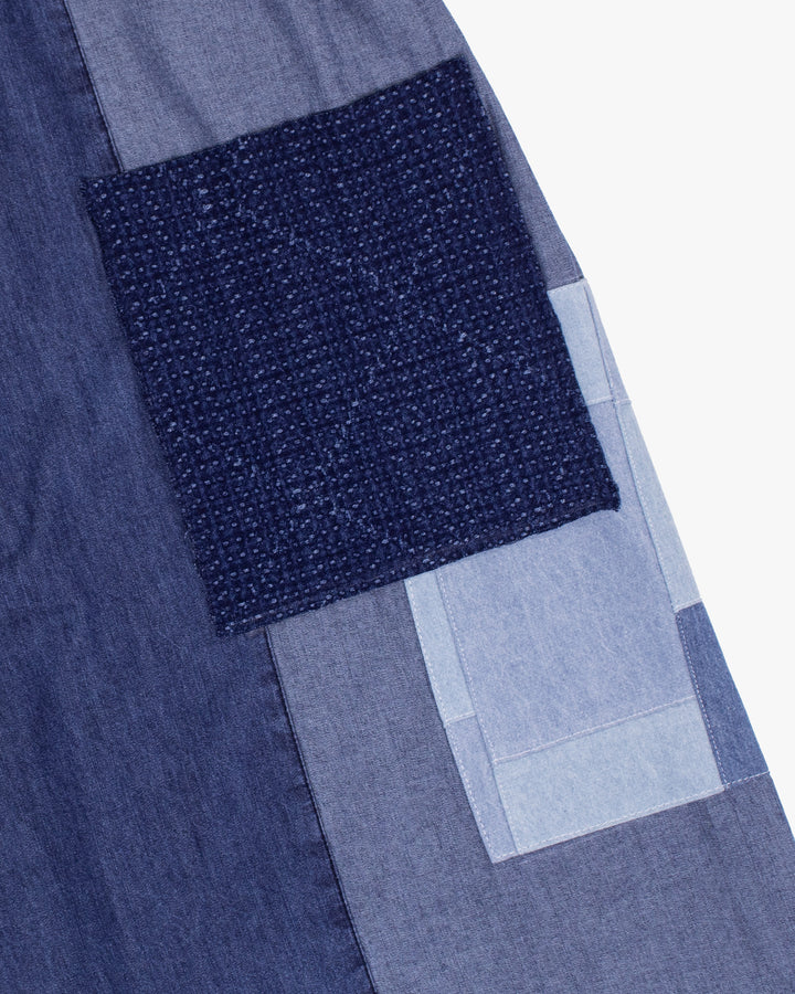 Kiriko Custom Wide Leg Pants, Washed Indigo Patched, Blue Camo