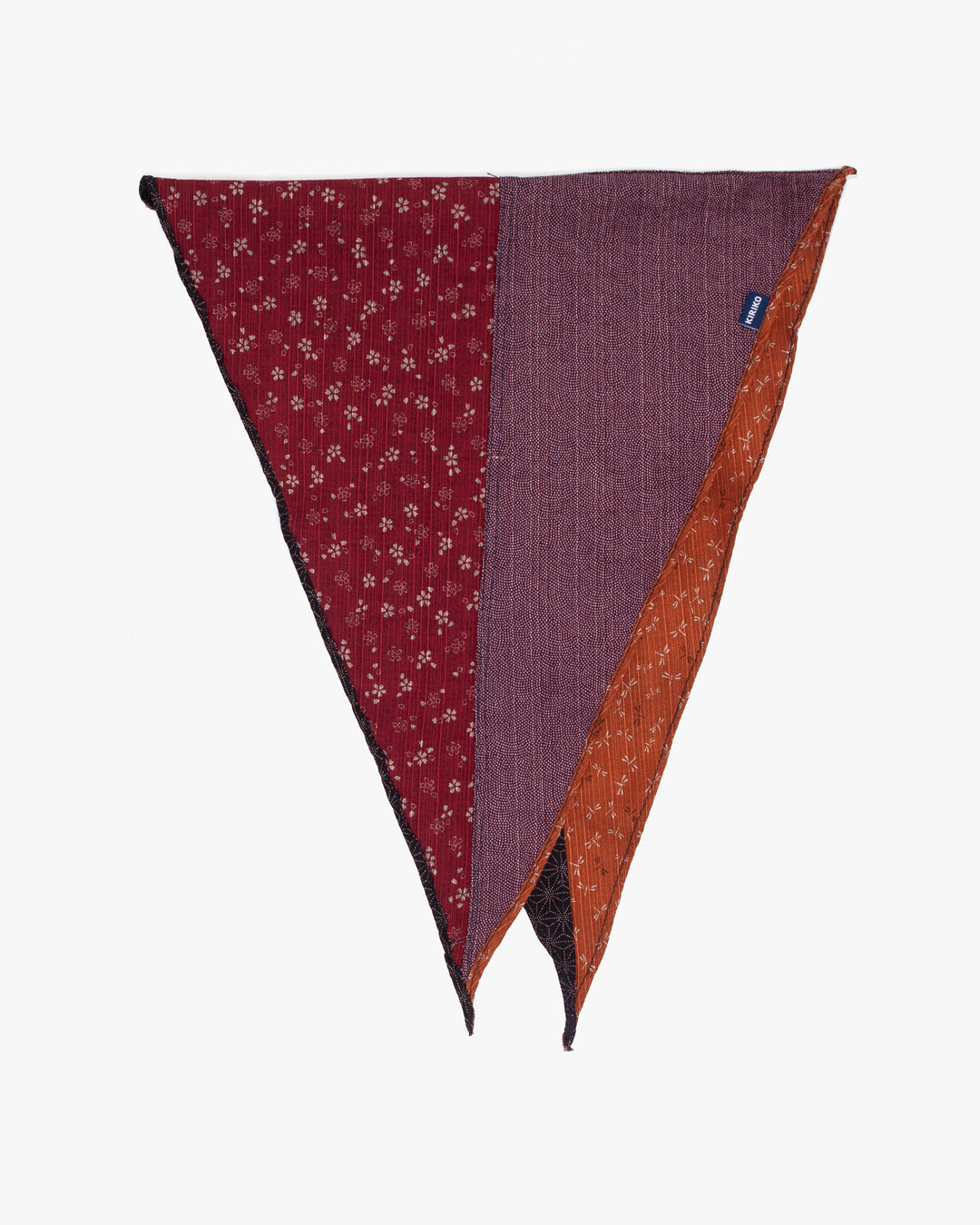 Kiriko Original Split Neckerchief, Black Dotted Asanoha and Orange Tonbo