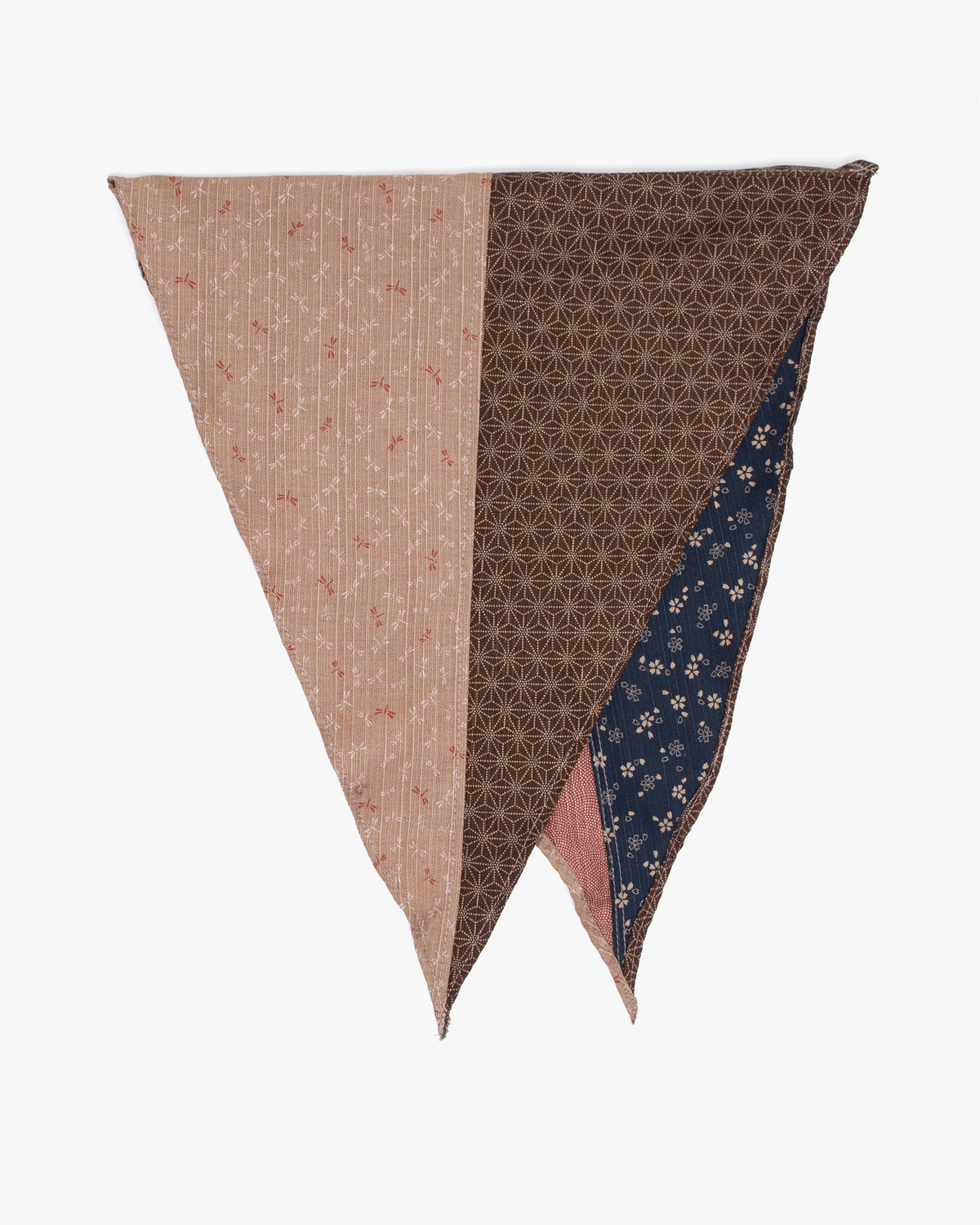 Kiriko Original Split Neckerchief, Beige Tonbo and Brown Dotted Asanoha