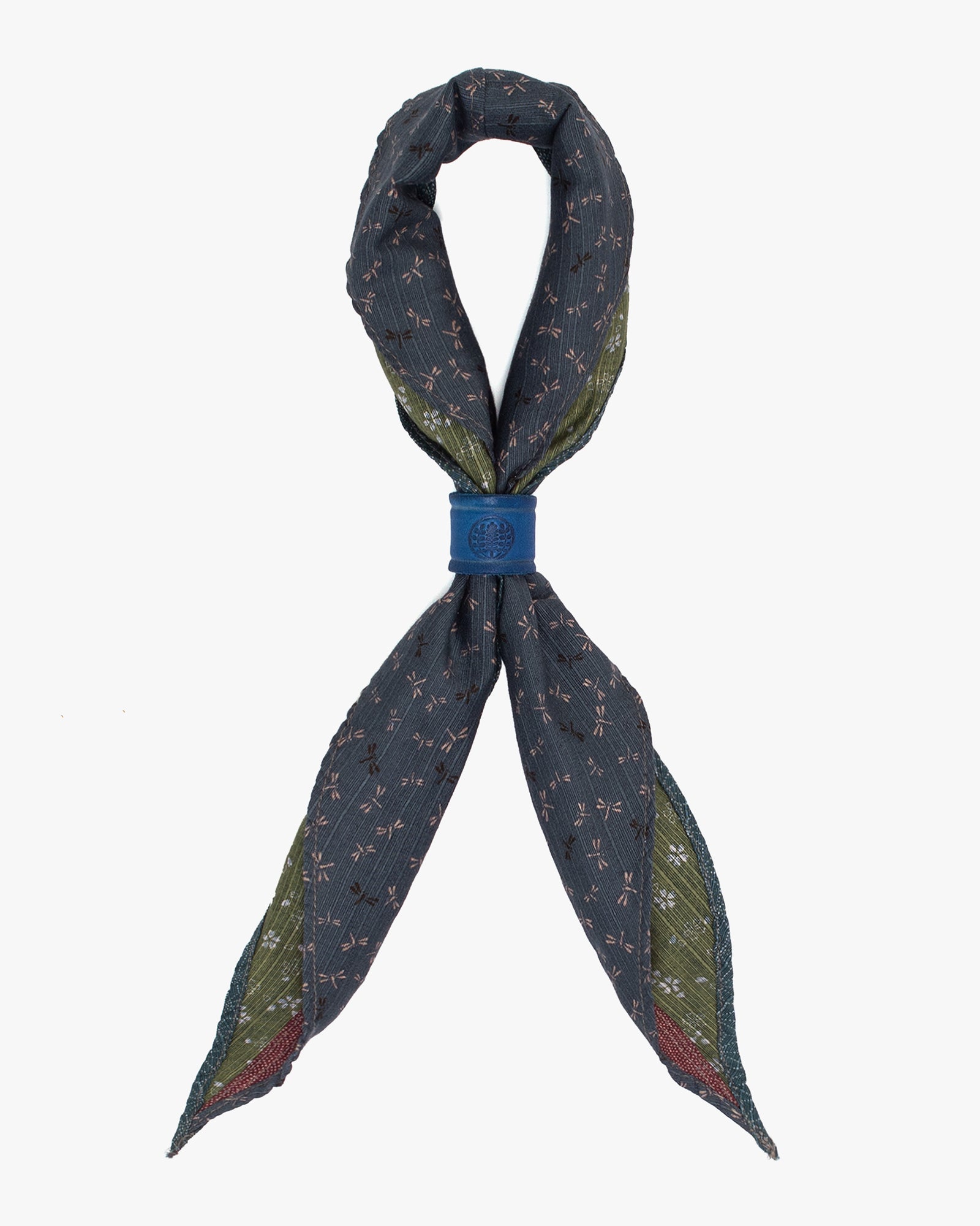 Kiriko Original Split Neckerchief, Red Same Komon and Green Tonbo