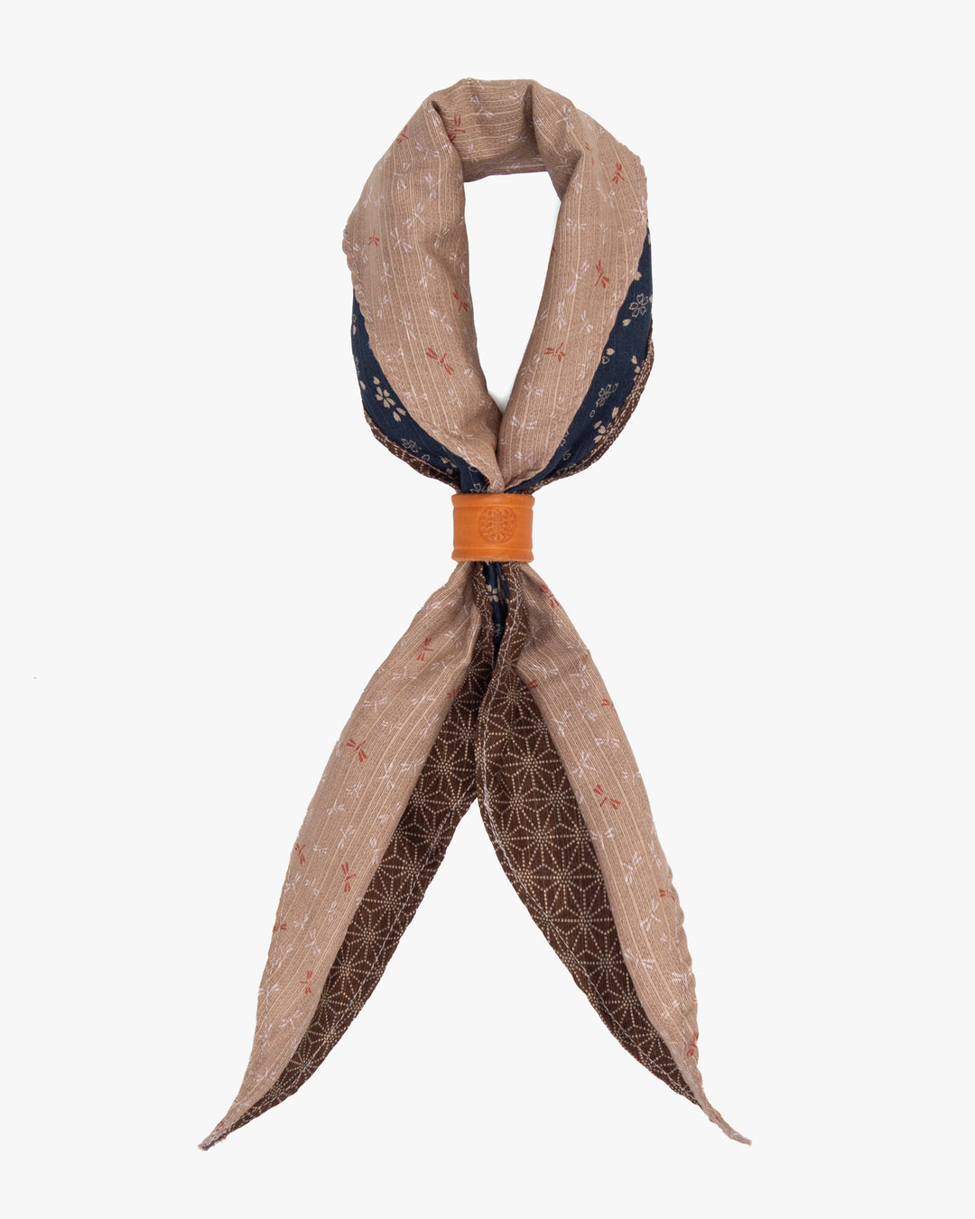 Kiriko Original Split Neckerchief, Beige Tonbo and Brown Dotted Asanoha