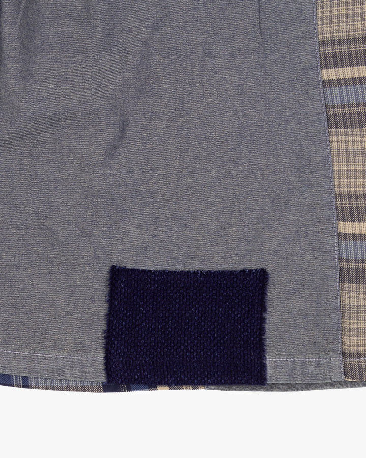Kiriko Custom Skirt, Washed Indigo Patched with Sashiori, Sashiko, and Plaid
