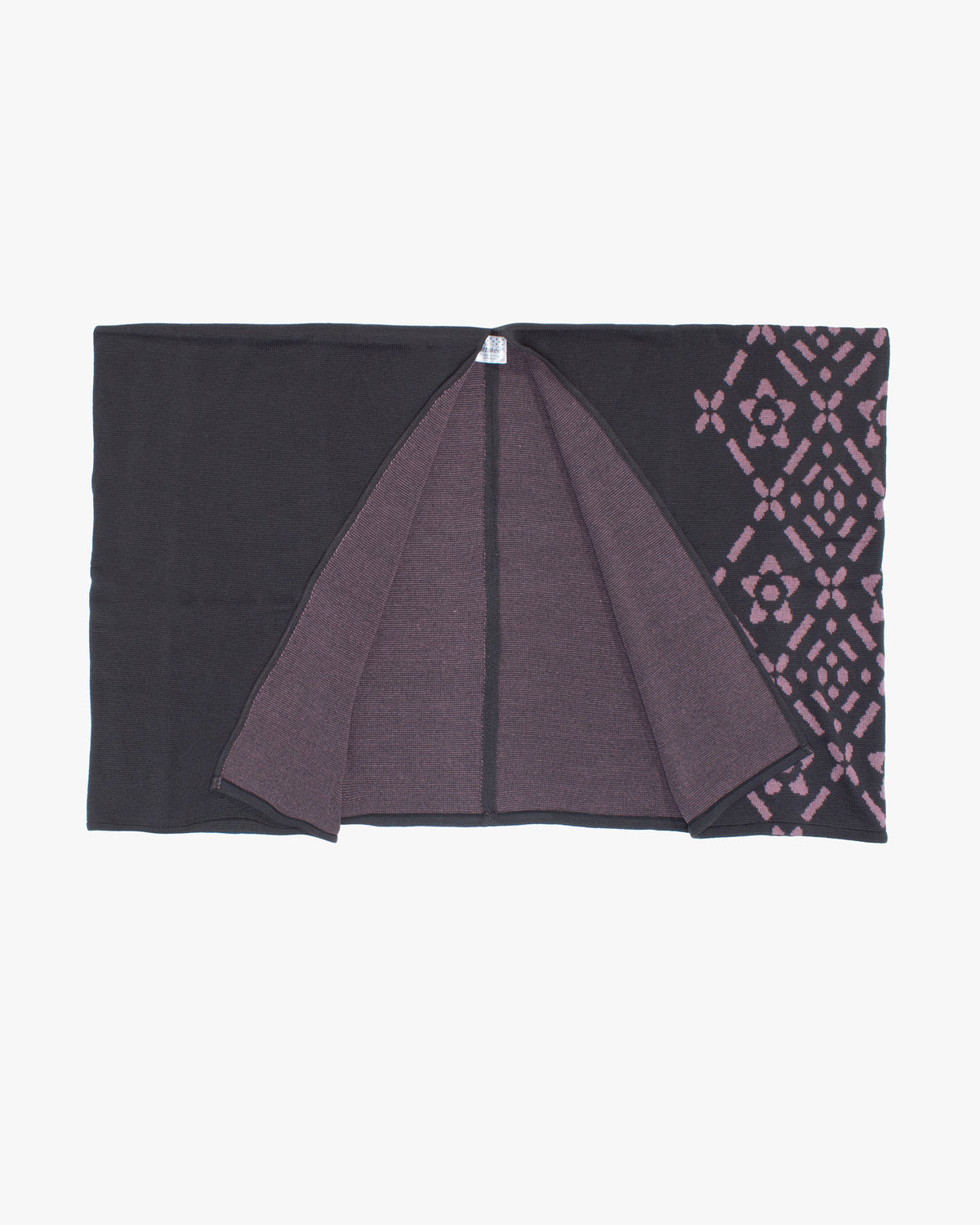 Wa-Modern Poncho, Charcoal and Pink Diamond/Floral Pattern, Hishigoushi