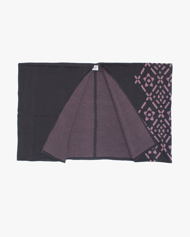 Wa-Modern Poncho, Charcoal and Pink Diamond/Floral Pattern, Hishigoushi