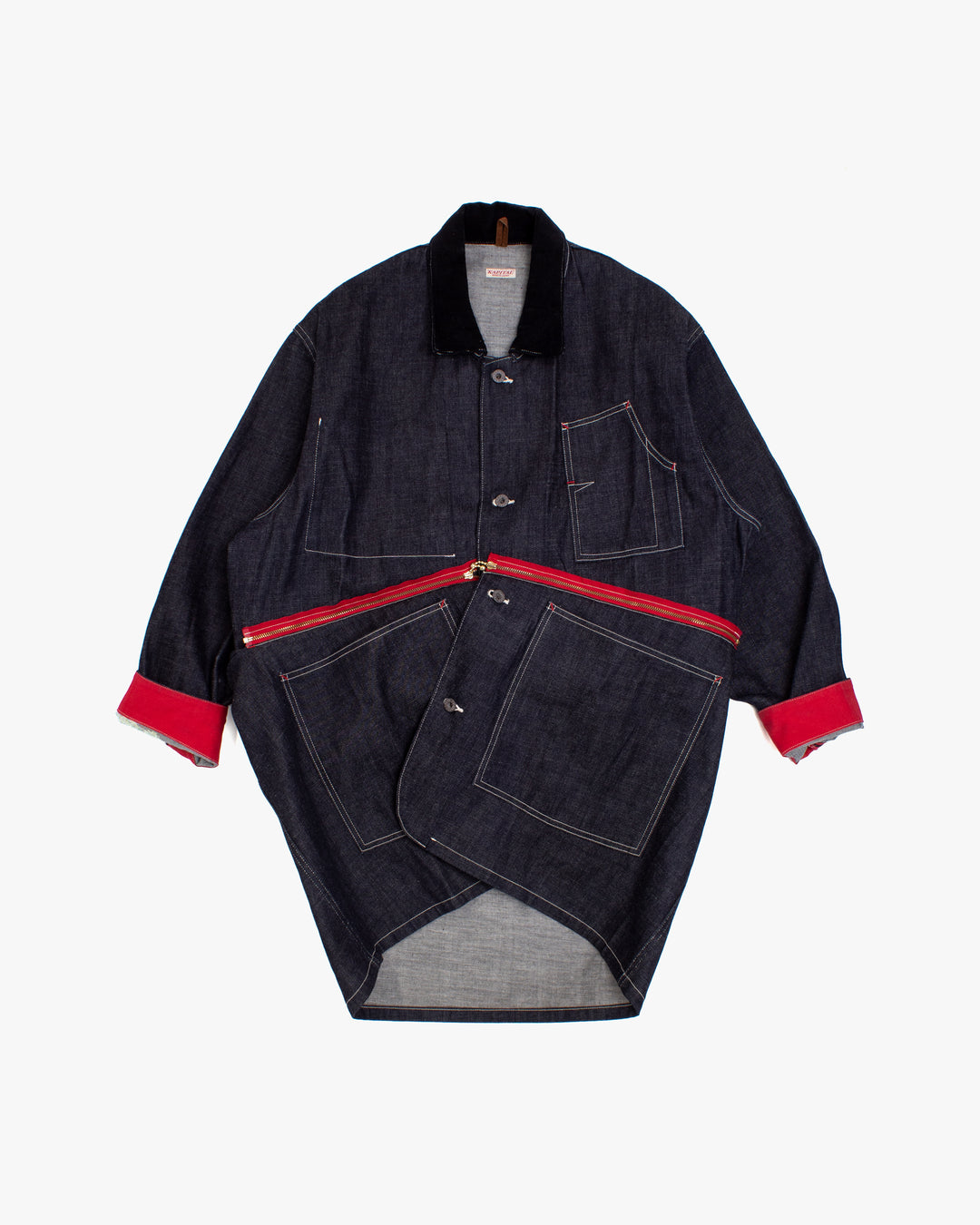 Japanese Repro Denim Chore Coat, S, Kapital, Dark Wash with Zipper and Red Accents