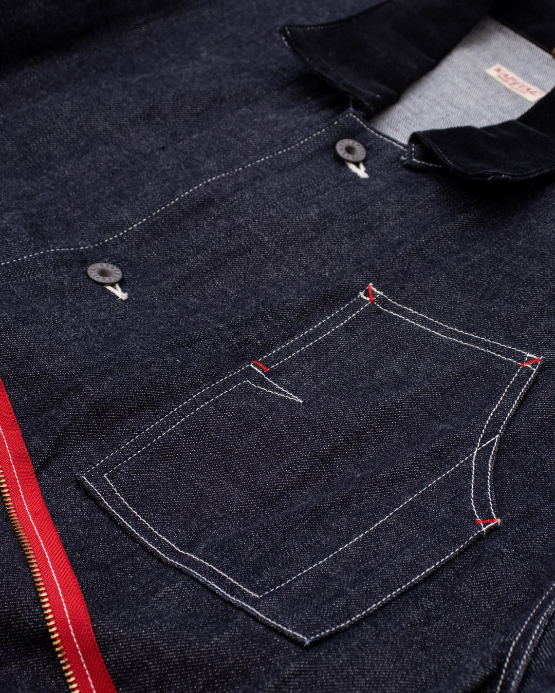 Japanese Repro Denim Chore Coat, S, Kapital, Dark Wash with Zipper and Red Accents