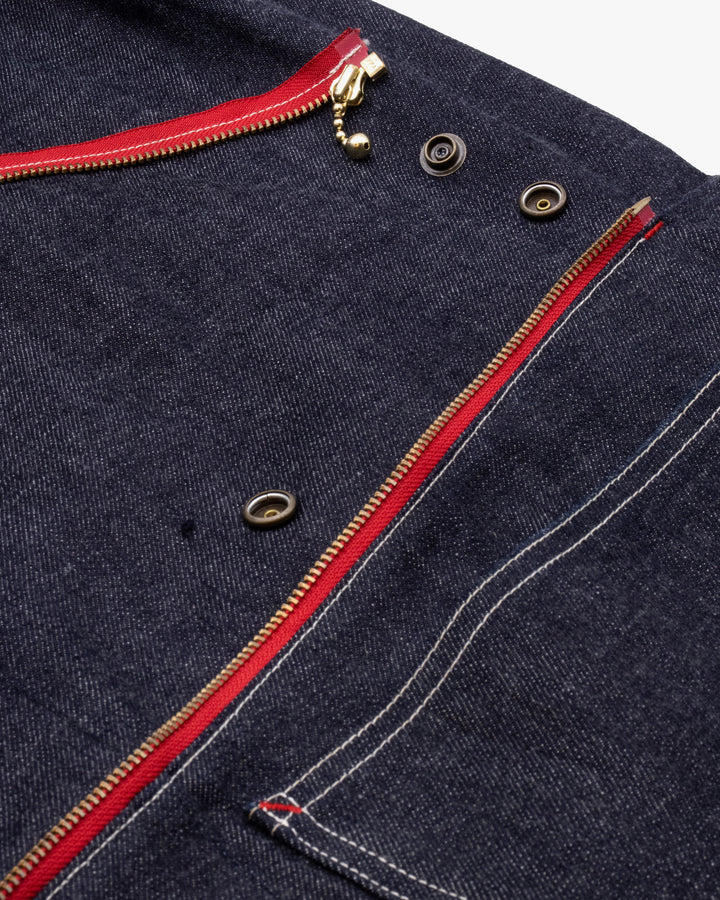 Japanese Repro Denim Chore Coat, S, Kapital, Dark Wash with Zipper and Red Accents