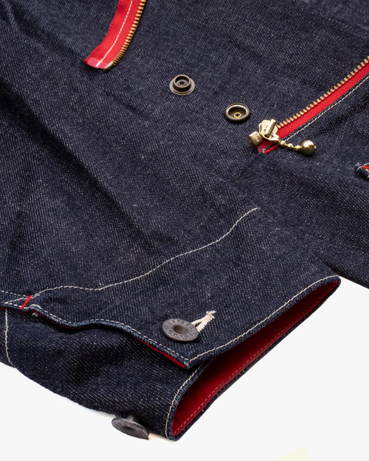 Japanese Repro Denim Chore Coat, S, Kapital, Dark Wash with Zipper and Red Accents