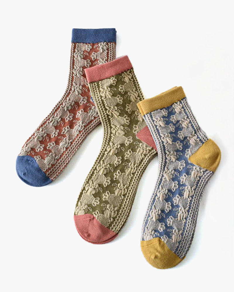 Tourtiwi, Retro Embossed Floral, Crew Socks
