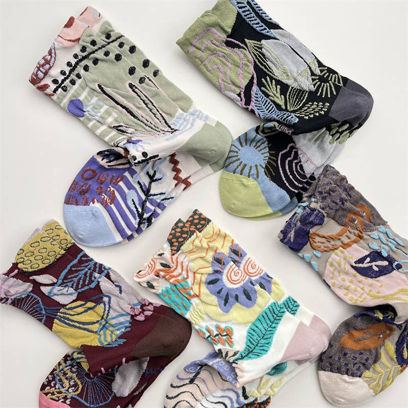 Tourtiwi, Crew Socks, Embossed Abstract Botanical
