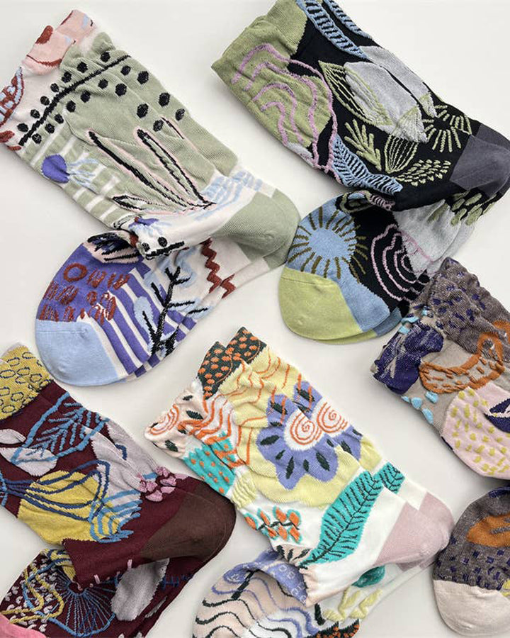 Tourtiwi, Crew Socks, Embossed Abstract Botanical