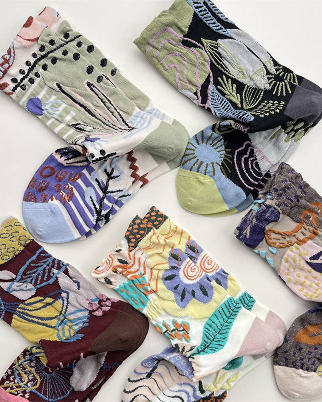 Tourtiwi, Crew Socks, Embossed Abstract Botanical