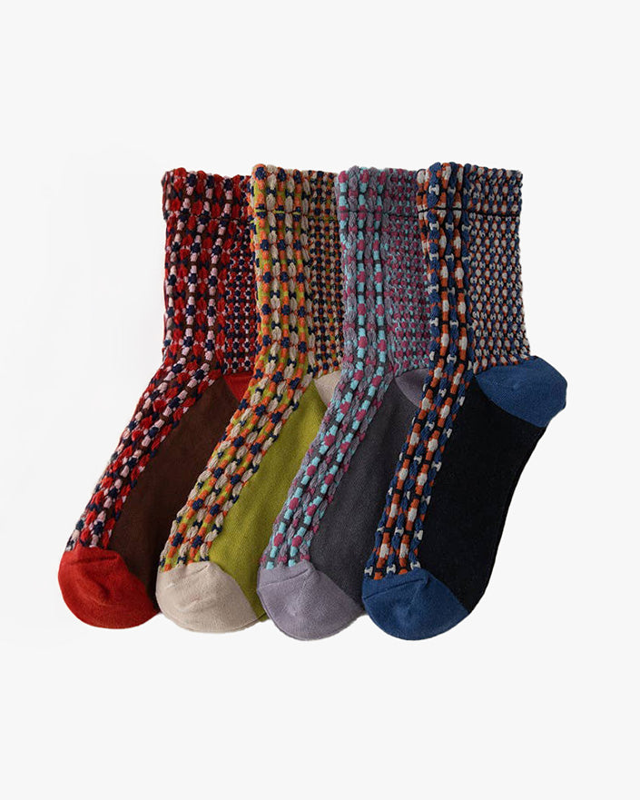 Tourtiwi, Embossed Retro Pattern, Middle-Tube Socks