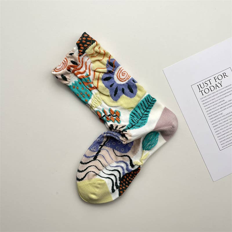 Tourtiwi, Crew Socks, Embossed Abstract Botanical