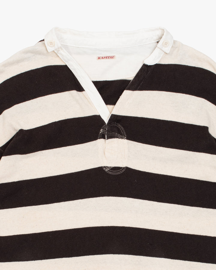 Japanese Repro Short Sleeve Shirt, XL, Kapital, Black and Cream Stripes