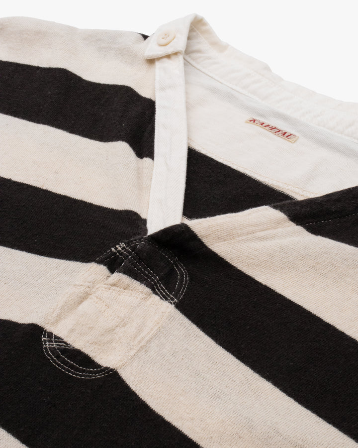 Japanese Repro Short Sleeve Shirt, XL, Kapital, Black and Cream Stripes