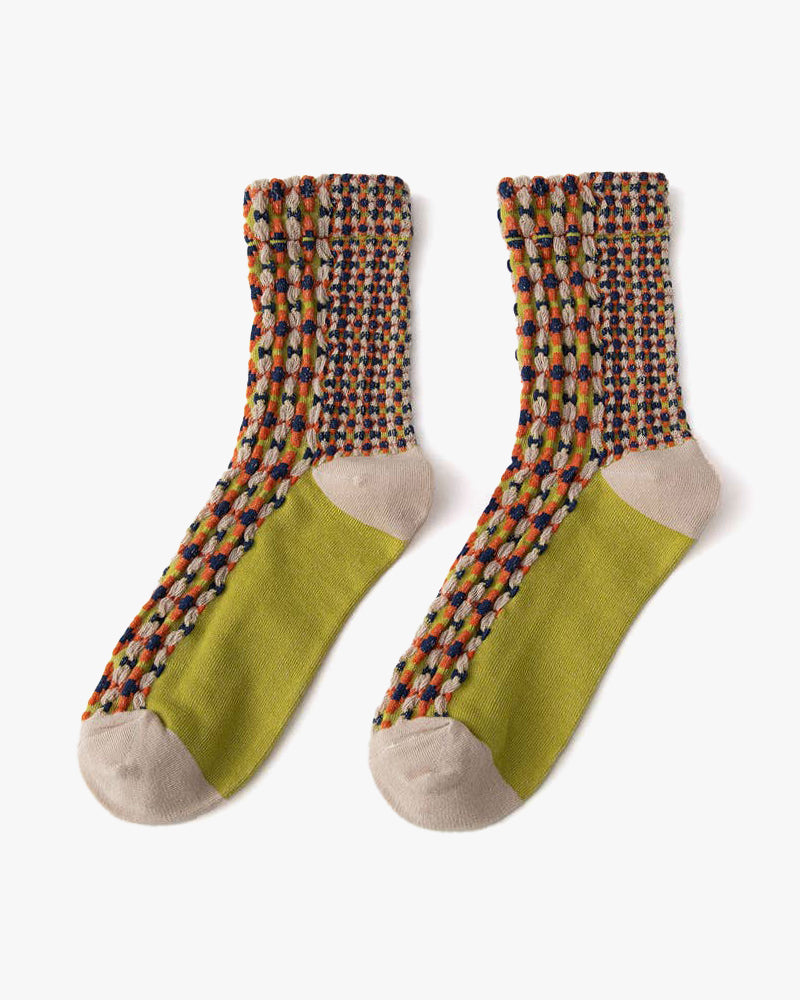 Tourtiwi, Embossed Retro Pattern, Middle-Tube Socks