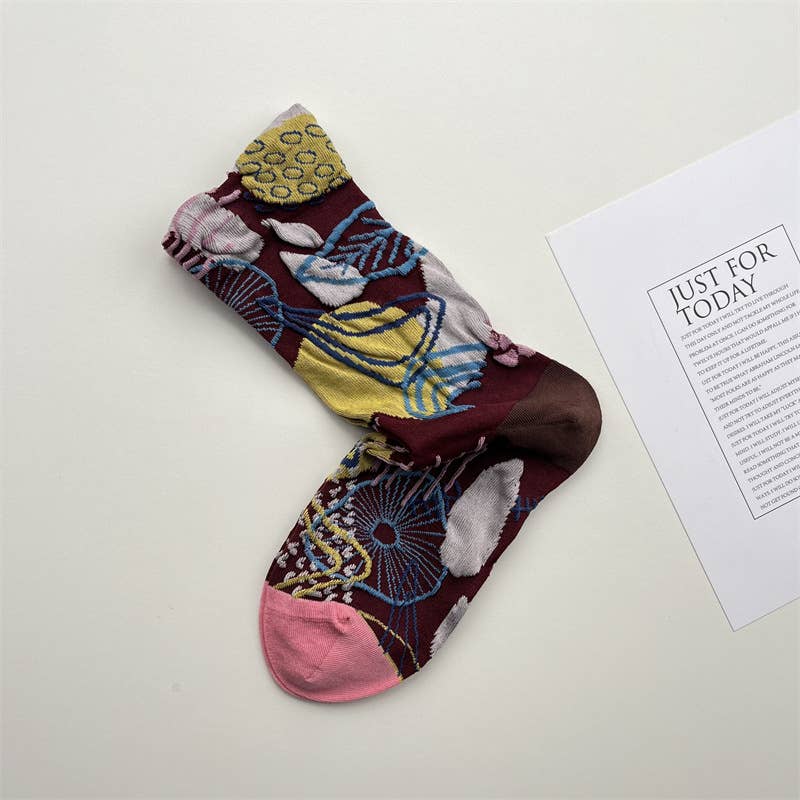 Tourtiwi, Crew Socks, Embossed Abstract Botanical