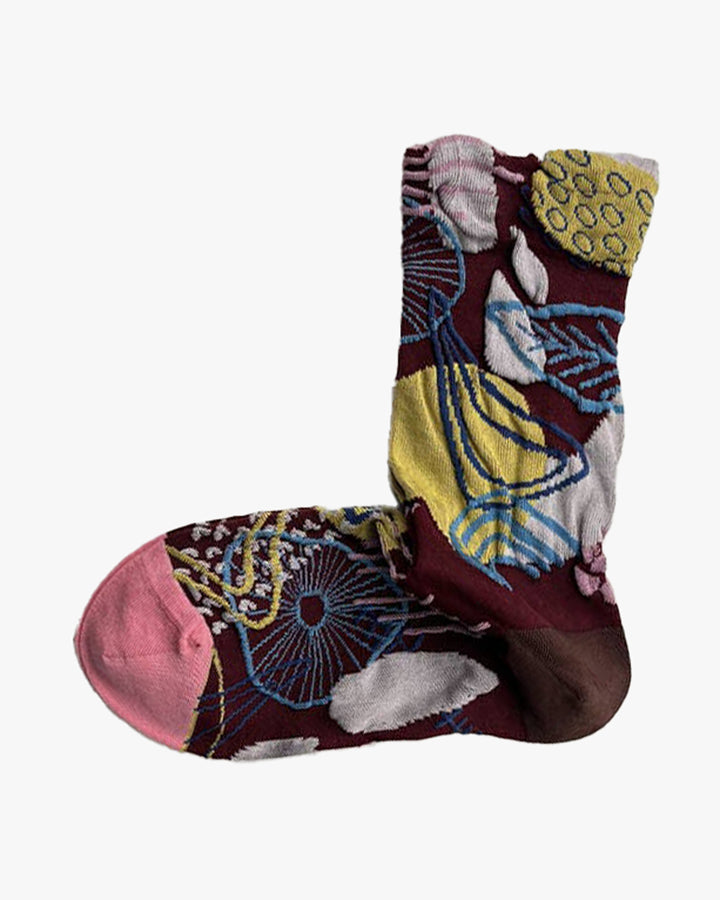 Tourtiwi, Crew Socks, Embossed Abstract Botanical