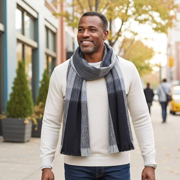 Alpaca Plaid Scarf - Steel