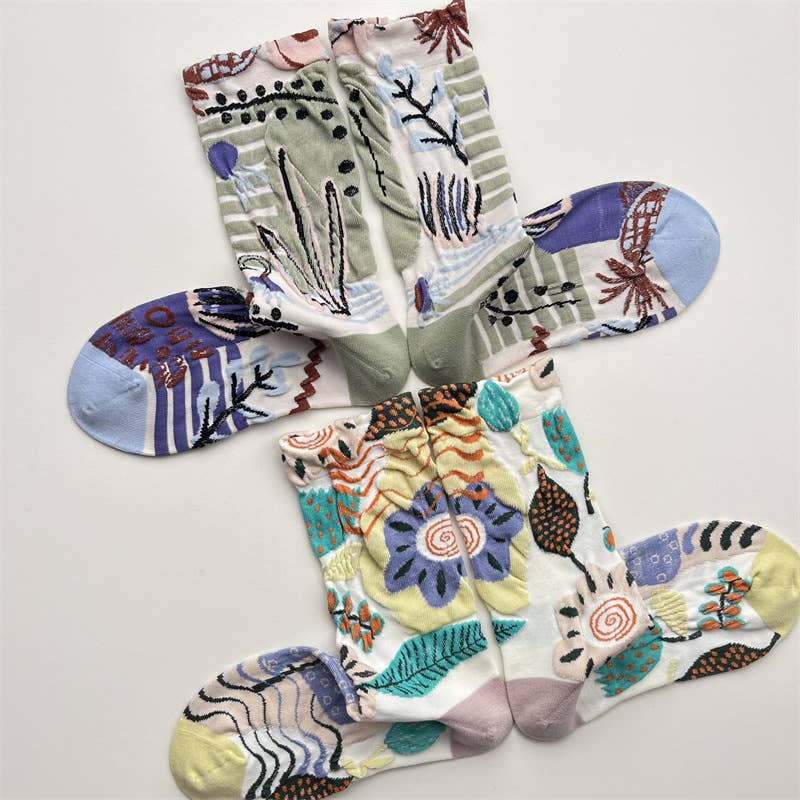 Tourtiwi, Crew Socks, Embossed Abstract Botanical