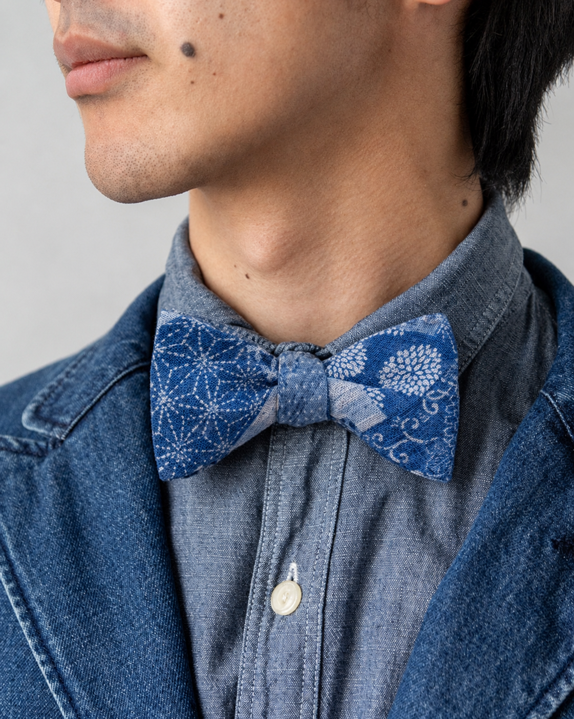 Kiriko Original Bow Tie, Washed Indigo Patchwork Style
