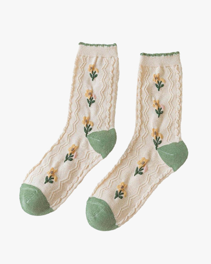Tourtiwi, Crew Socks, Whimsical Green Floral Bunny