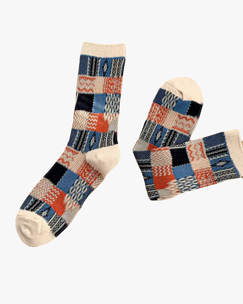 Tourtiwi, Retro Stitching Contrast, Mid-Calf Socks