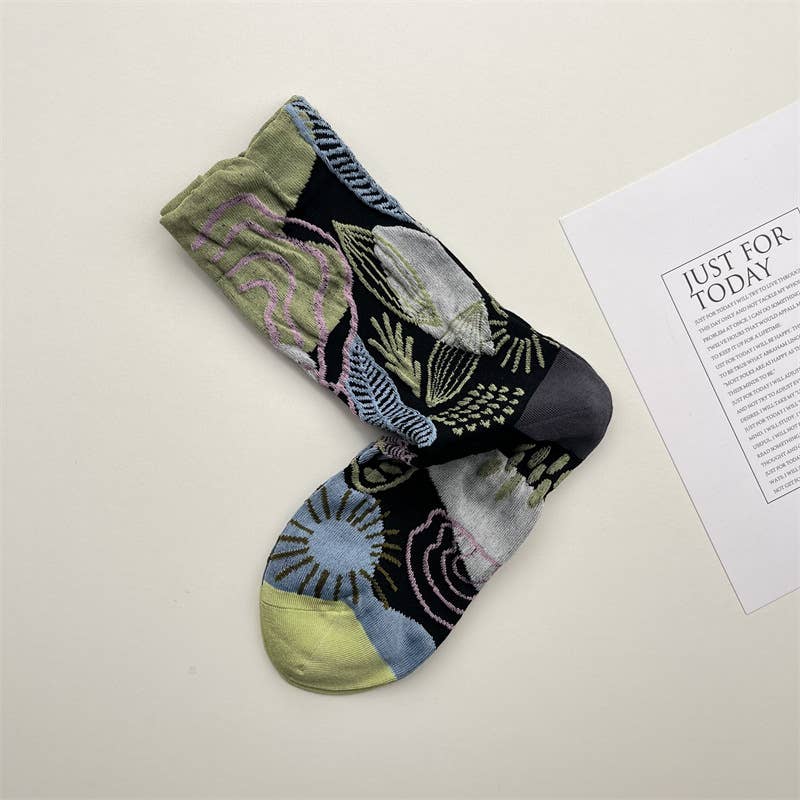 Tourtiwi, Crew Socks, Embossed Abstract Botanical