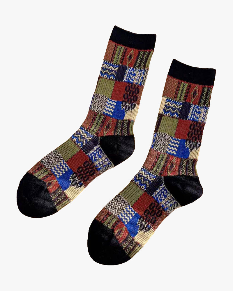 Tourtiwi, Retro Stitching Contrast, Mid-Calf Socks
