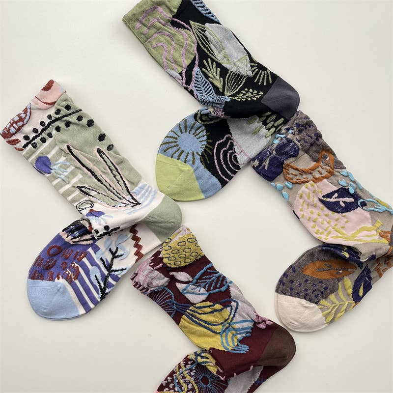 Tourtiwi, Crew Socks, Embossed Abstract Botanical