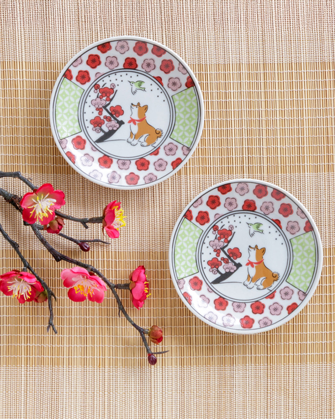 Small Plate, Bisque, Shiba Pattern, Fuji Shiba