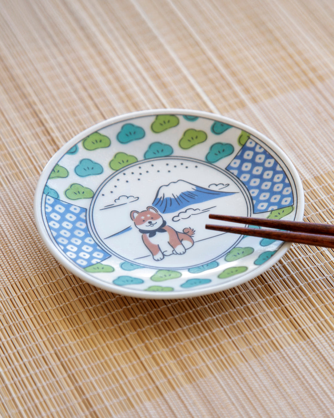 Small Plate, Bisque, Shiba Pattern, Fuji Shiba