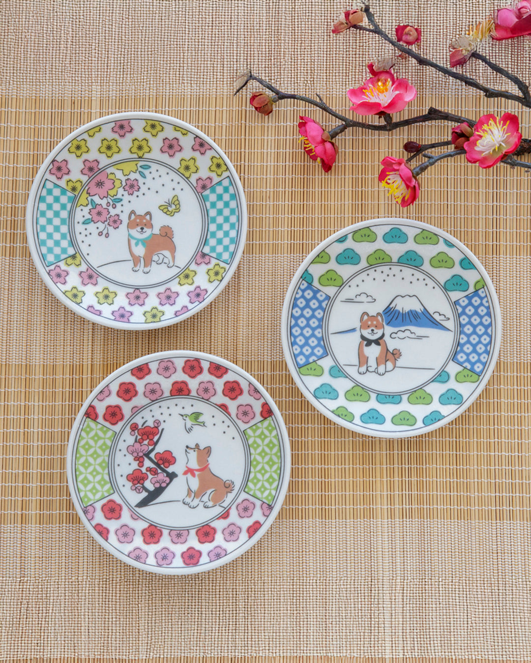Small Plate, Bisque, Shiba Pattern, Fuji Shiba