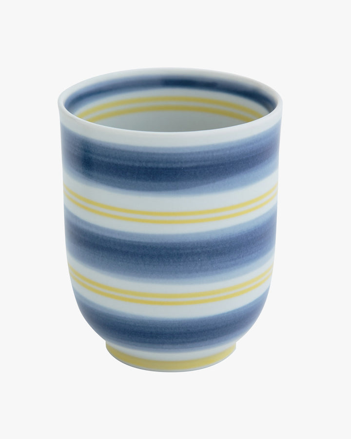 Cup, Bisque, Blue and Yellow Stripes