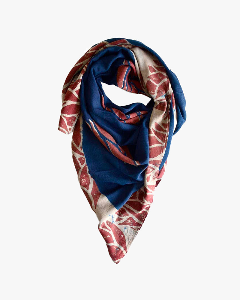 Ichcha, Blue Block Print Scarf, Scarlet 'N Blue