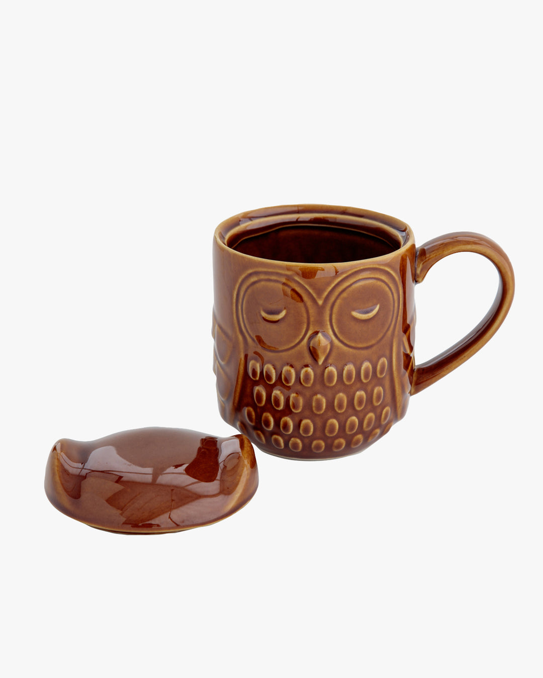 Mug Cup with Lid, Bisque, Forest Owl