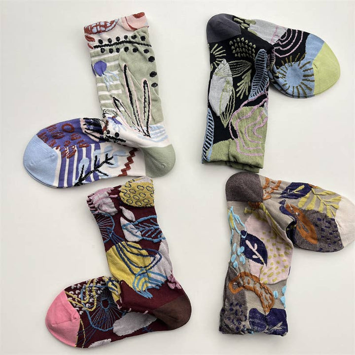 Tourtiwi, Crew Socks, Embossed Abstract Botanical