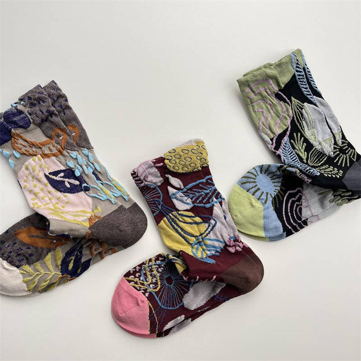 Tourtiwi, Crew Socks, Embossed Abstract Botanical
