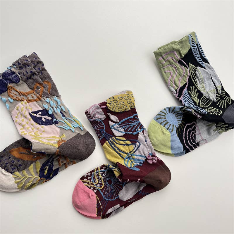 Tourtiwi, Crew Socks, Embossed Abstract Botanical