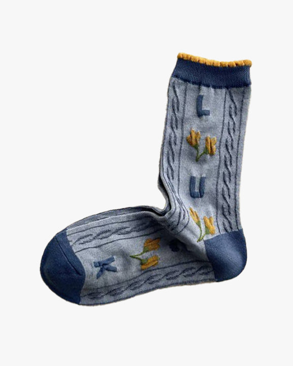 Tourtiwi, Crew Socks, Embossed Bunny and Flower