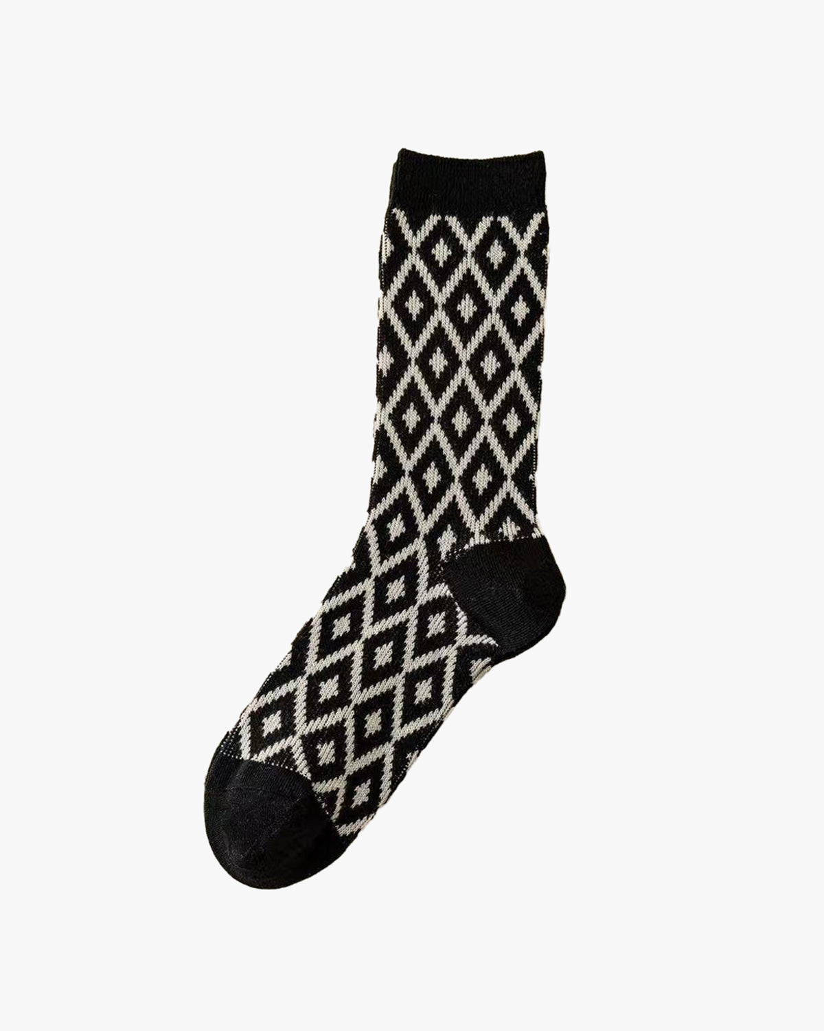 Tourtiwi, Crew Socks, Black and White Check, Diamond Knit
