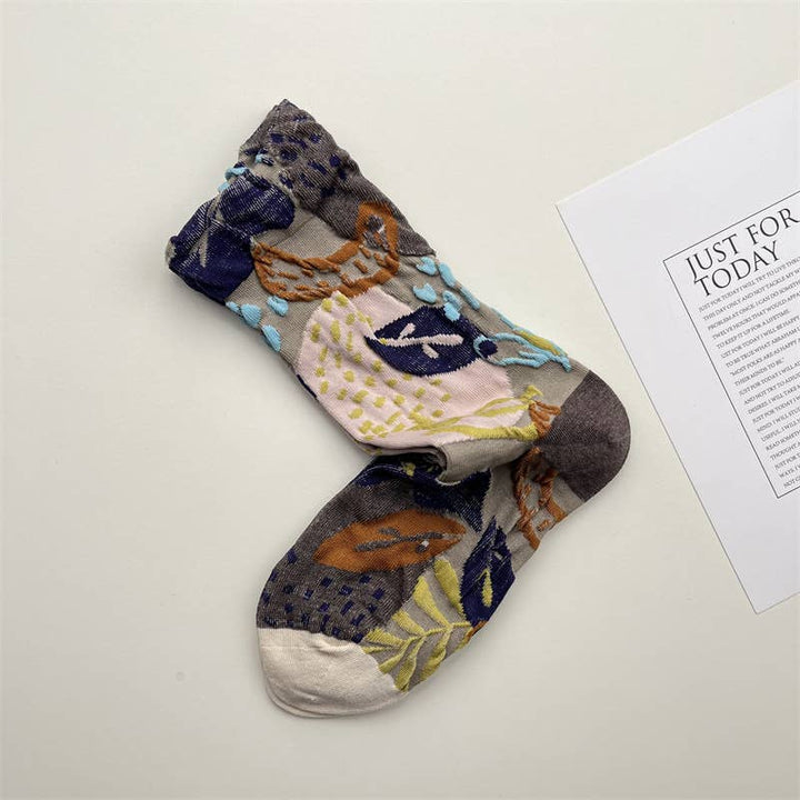 Tourtiwi, Crew Socks, Embossed Abstract Botanical