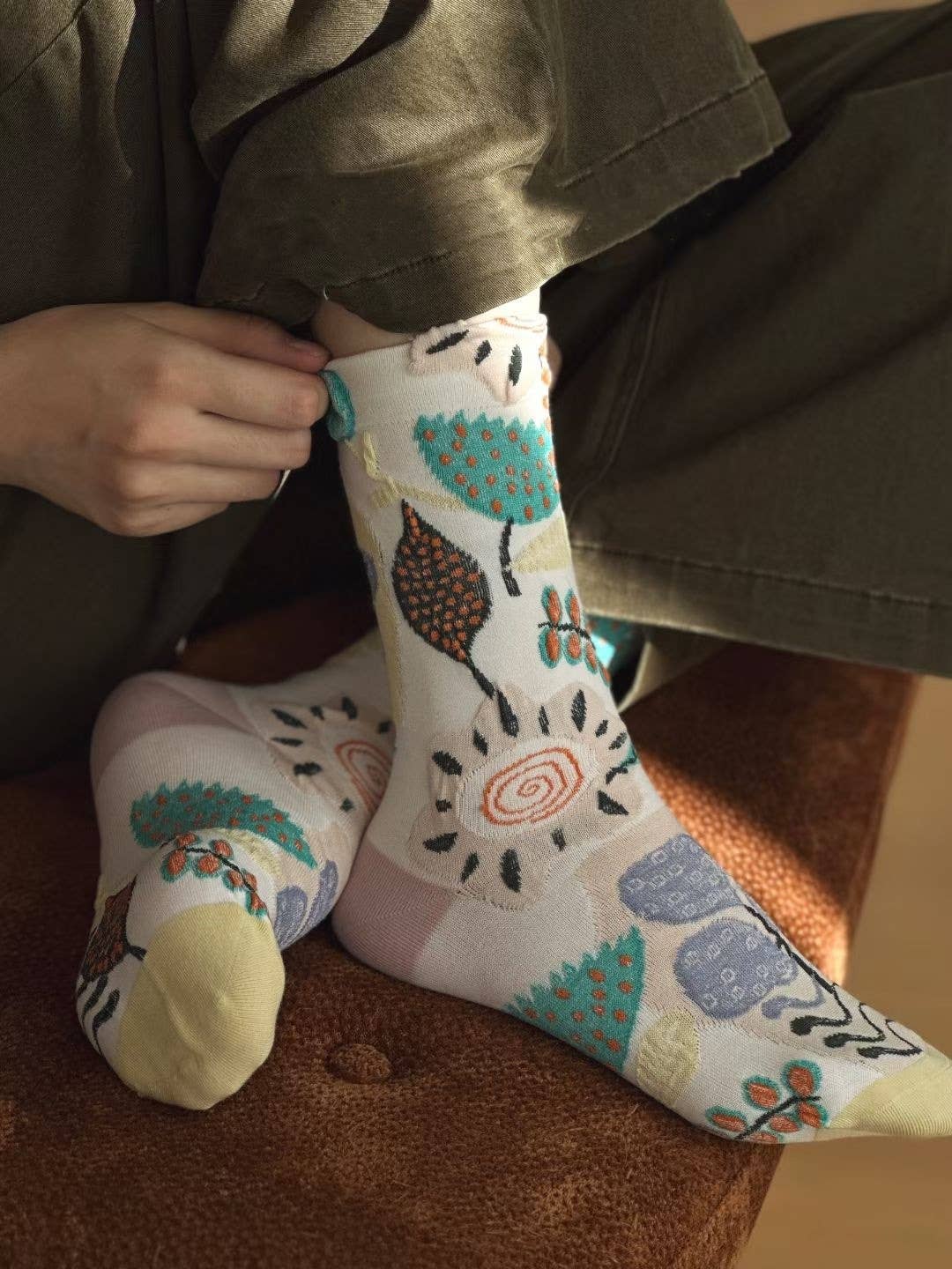 Tourtiwi, Crew Socks, Embossed Abstract Botanical