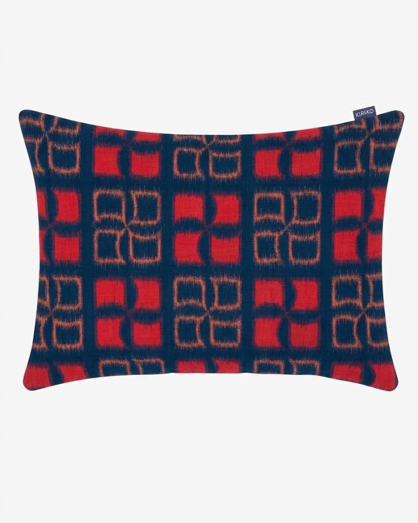 Kiriko Original Pillow, Navy with Red Kasuri
