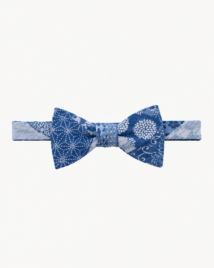 Kiriko Original Bow Tie, Washed Indigo Patchwork Style