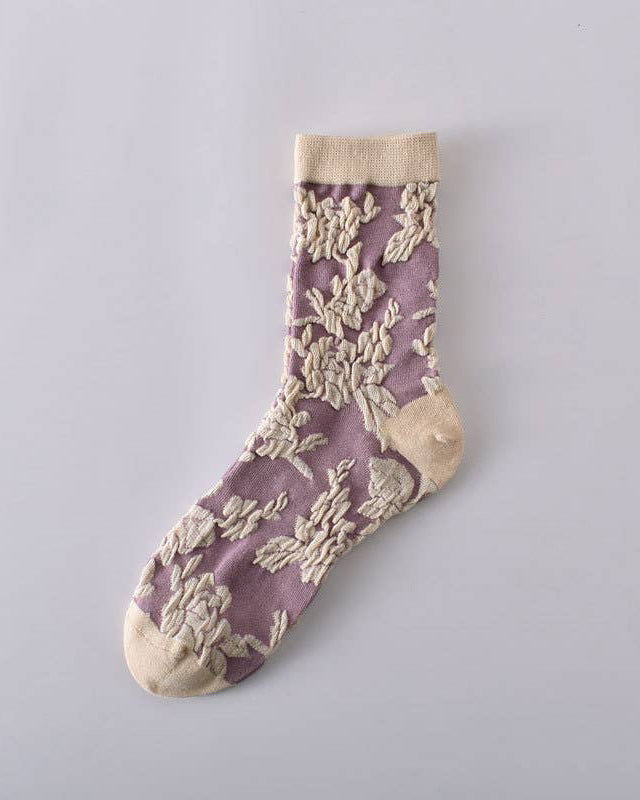 Tourtiwi, Mid-Calf Socks, Retro Embossed Three-Dimensional Pattern