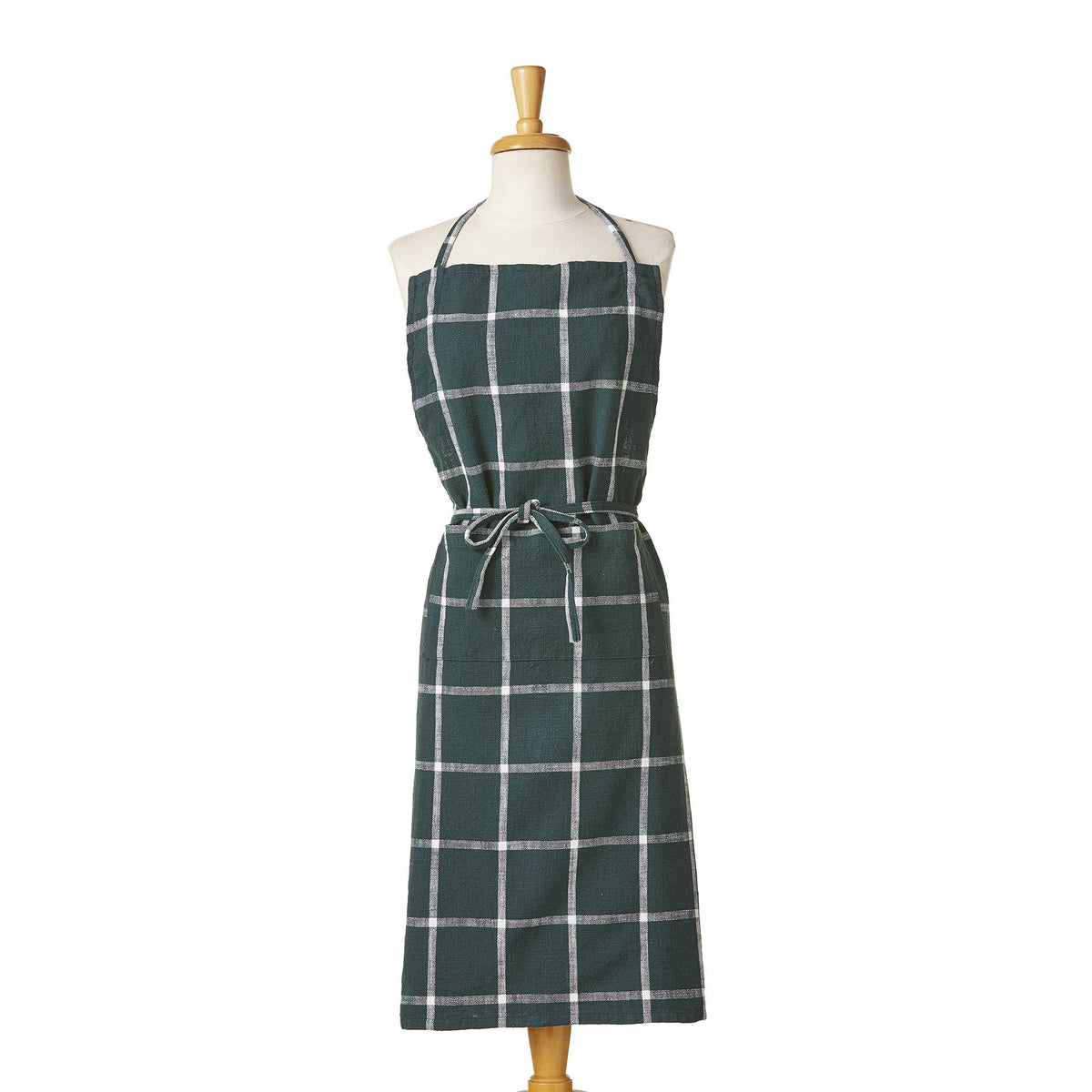Tag Classic Check Slub Apron Dark Green Cotton Everyday