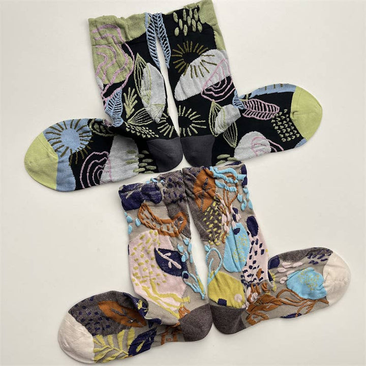 Tourtiwi, Crew Socks, Embossed Abstract Botanical